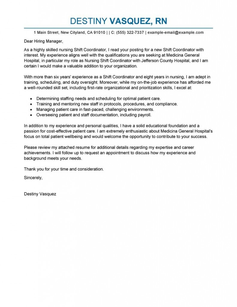 Leading Professional Shift Coordinator Cover Letter Examples for sizing 791 X 1024