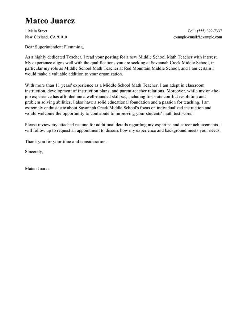 Leading Professional Teacher Cover Letter Examples in measurements 800 X 1035