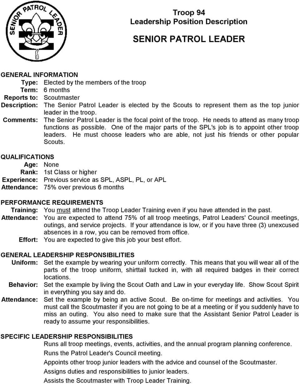 Leading The Way Troop 94 Scout Leadership Positions with dimensions 960 X 1229