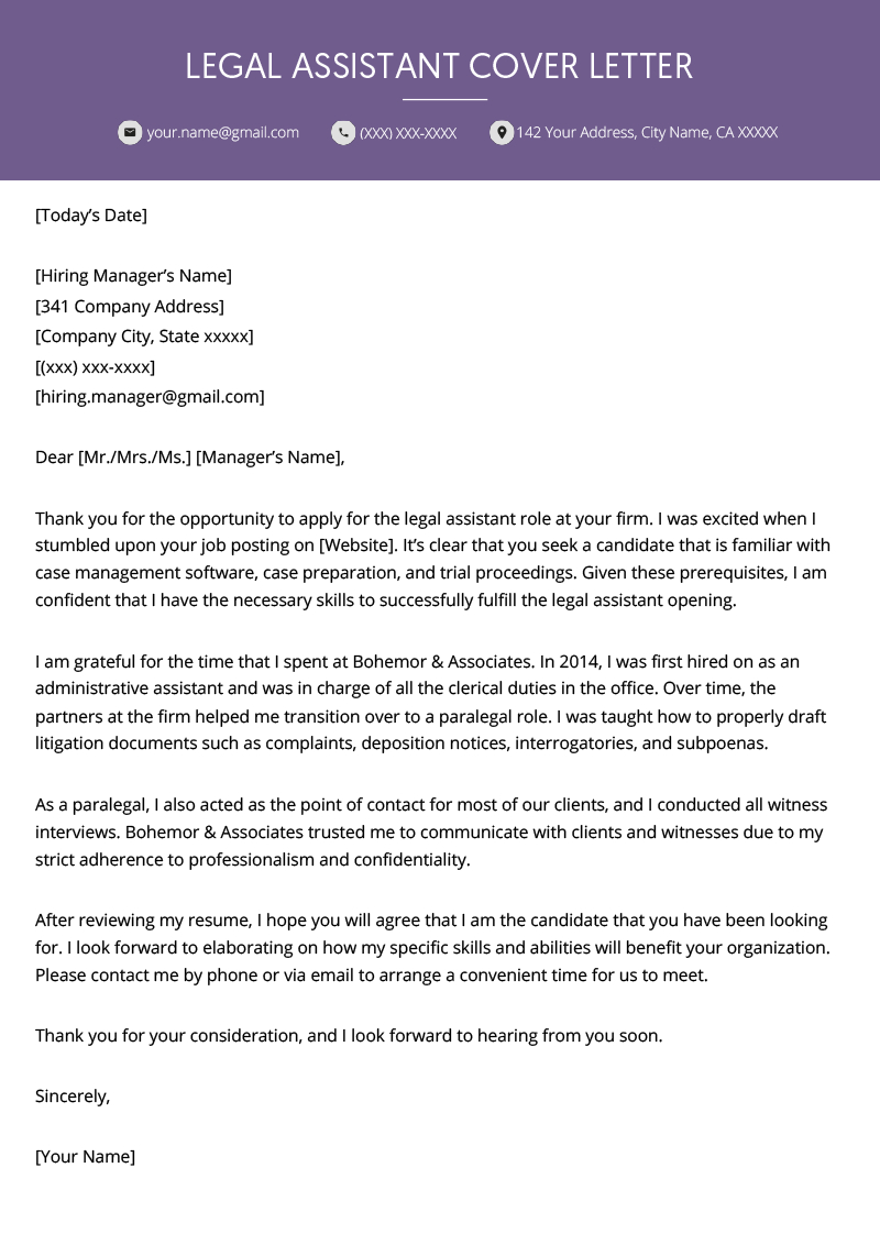 Legal Assistant Cover Letter Example Resume Genius throughout size 800 X 1132