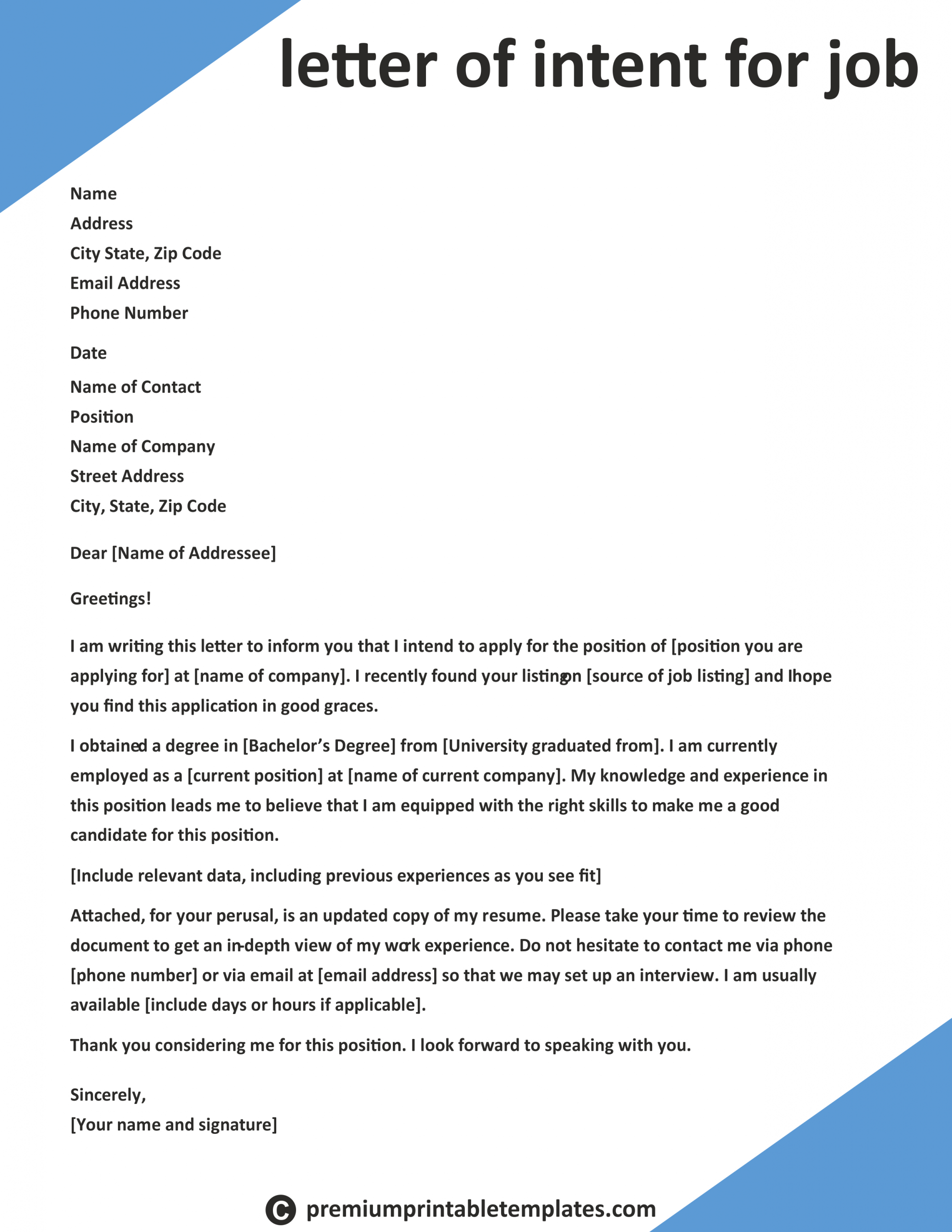 Letter Of Intent For Job Modle Cv Resum Et Lettre A in dimensions 2550 X 3300