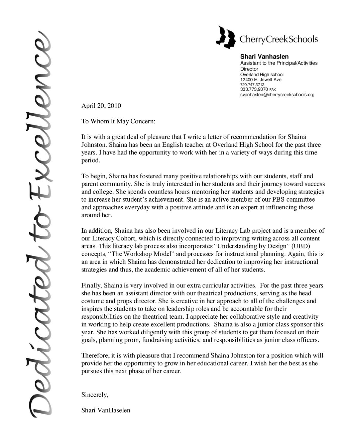 Letter Of Rec From Assistant Principal Shaina Johnston in proportions 1159 X 1500