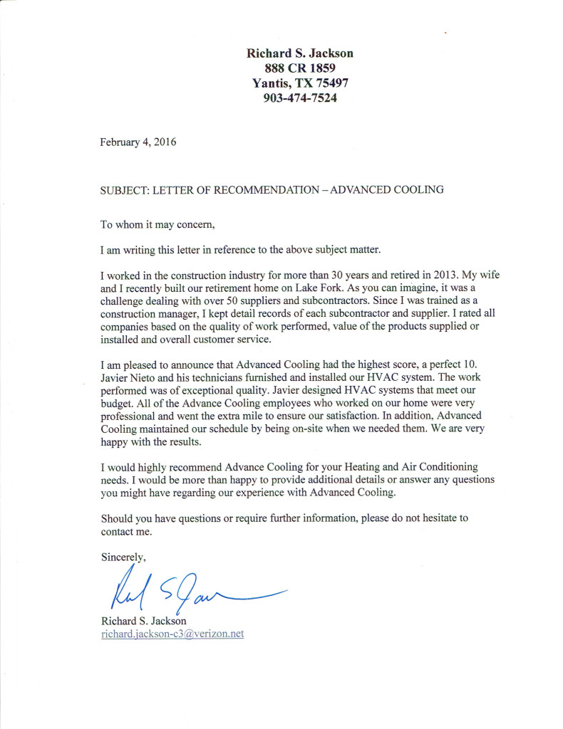 Letter Of Recommendation Advanced Cooling Advanced with regard to dimensions 790 X 1024