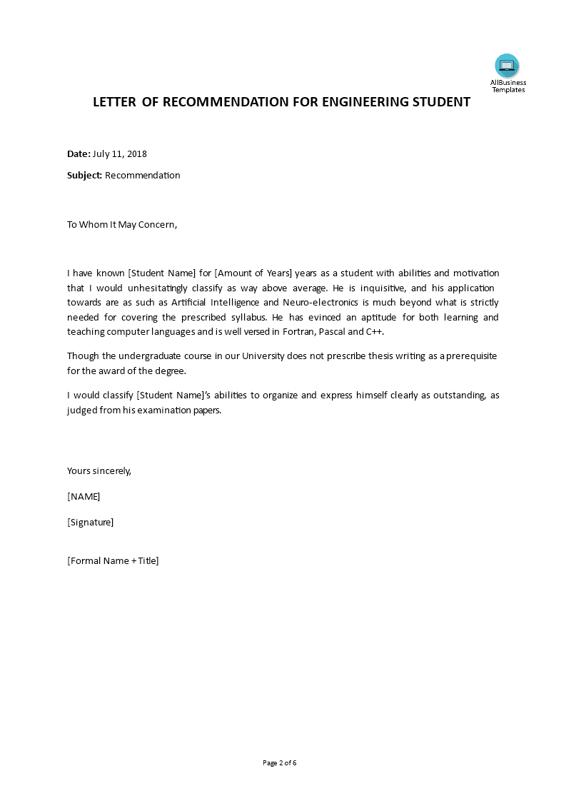 Letter Of Recommendation Computer Engineering intended for measurements 793 X 1122