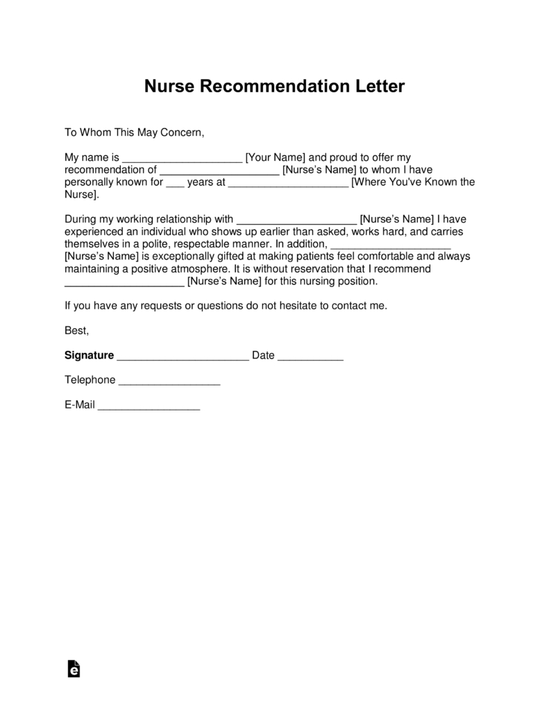 Letter Of Recommendation Example Nurse Akali with measurements 791 X 1024