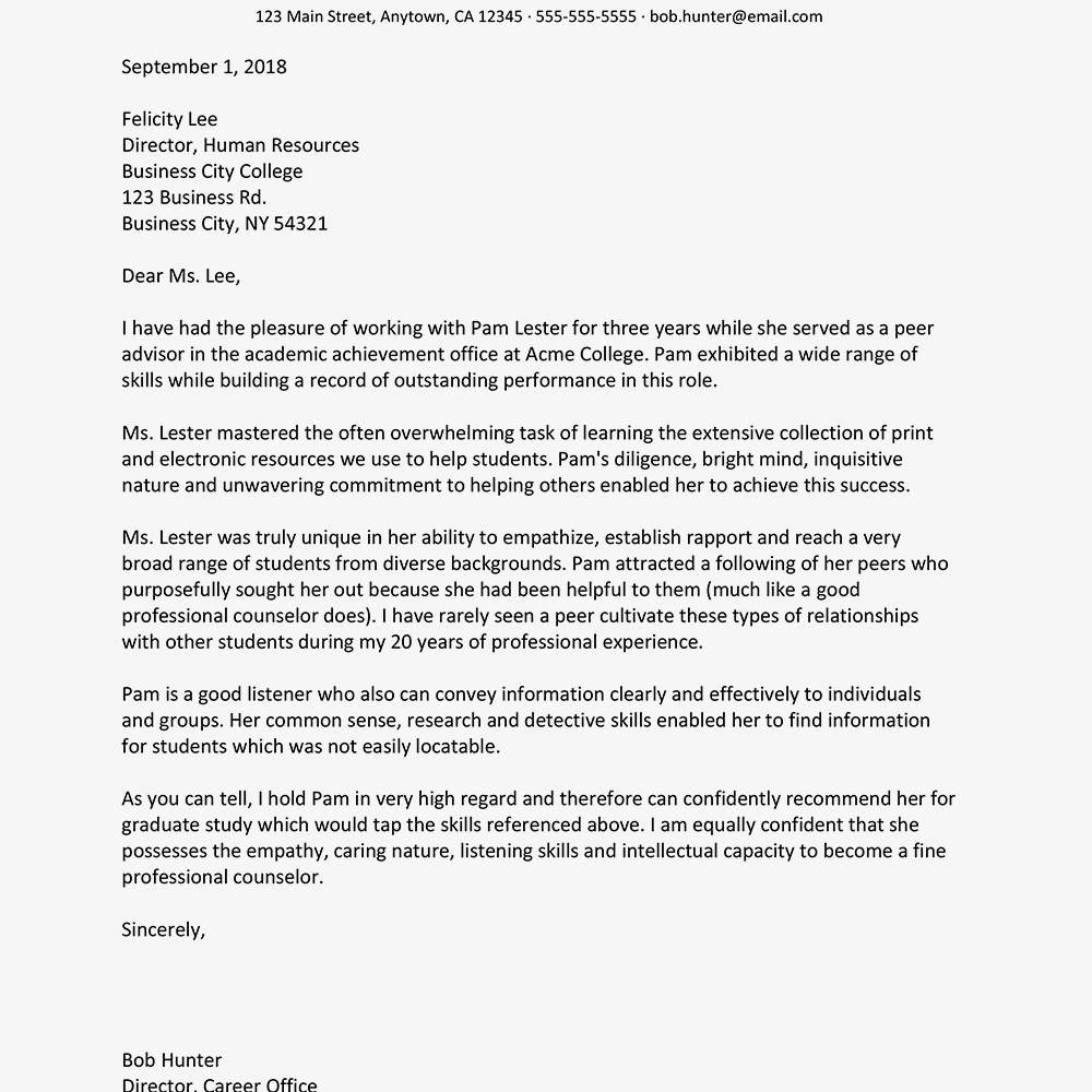 Letter Of Recommendation Examples For College Debandje within proportions 1000 X 1000