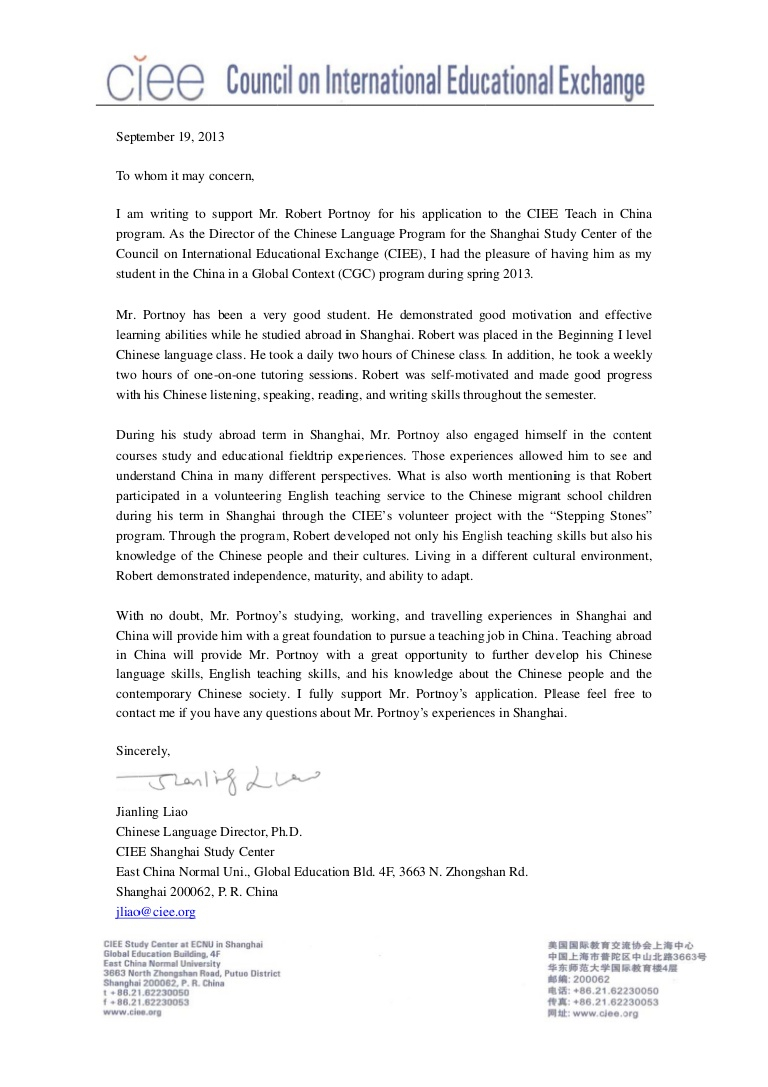 Letter Of Recommendation Exchange Student Kenom with regard to dimensions 768 X 1087