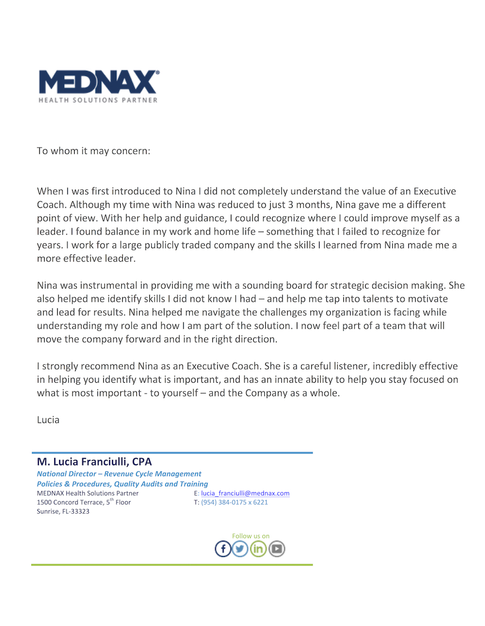 Letter Of Recommendation Executive Coaching Nina Segura for dimensions 1000 X 1289