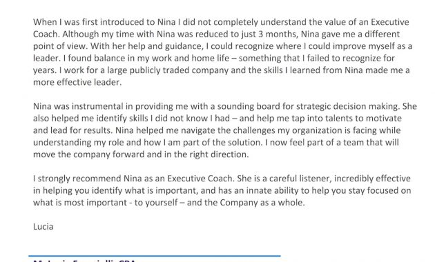 Letter Of Recommendation Executive Coaching Nina Segura with sizing 1000 X 1289