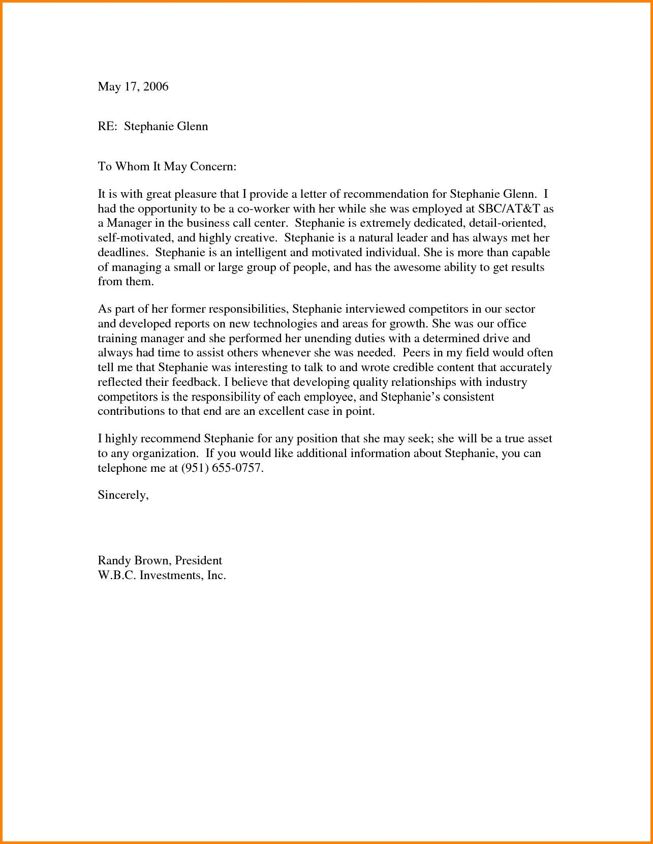 Letter Of Recommendation For A Colleague Beautiful Template regarding size 1285 X 1660