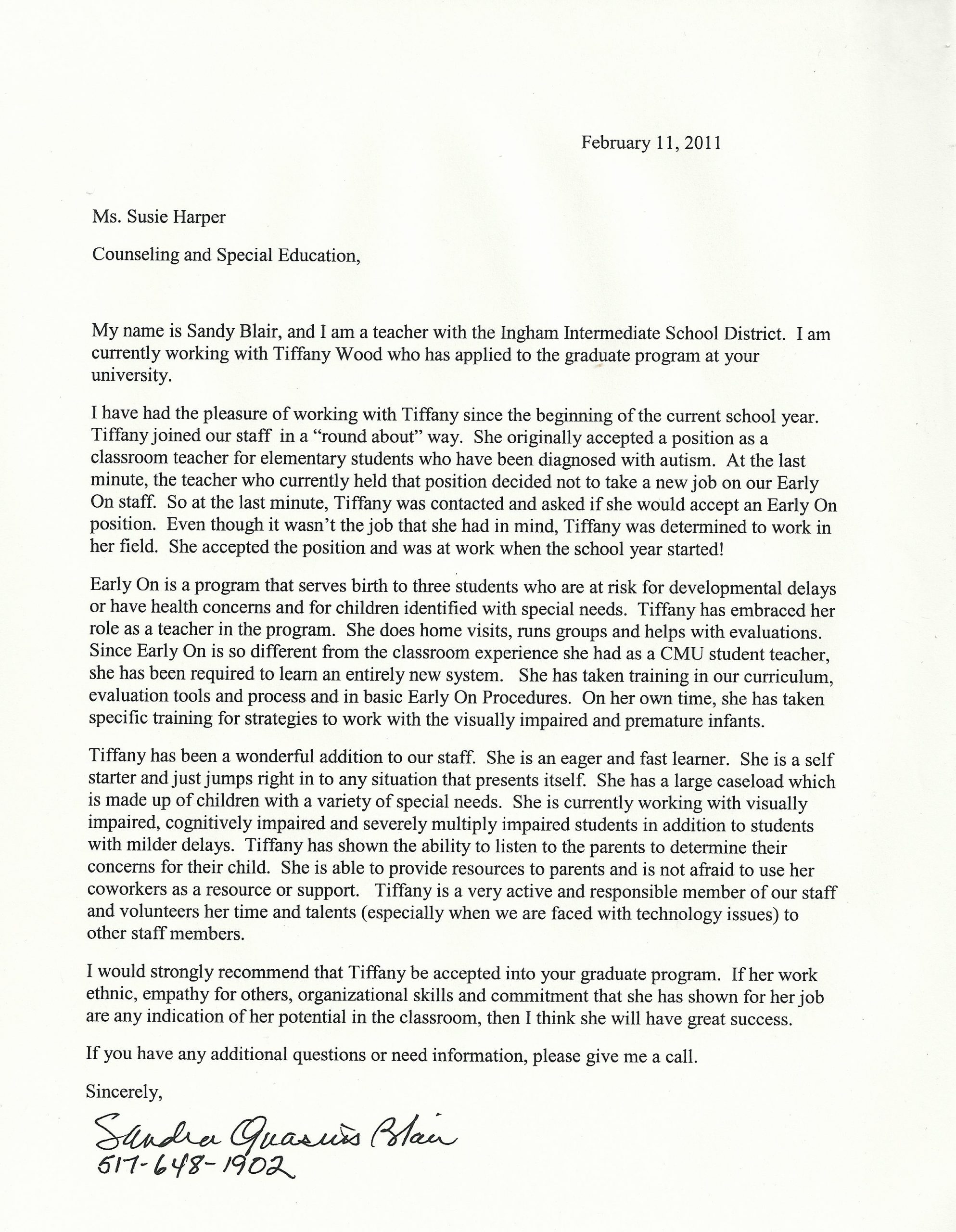 Letter Of Recommendation For Masters Sample 8165