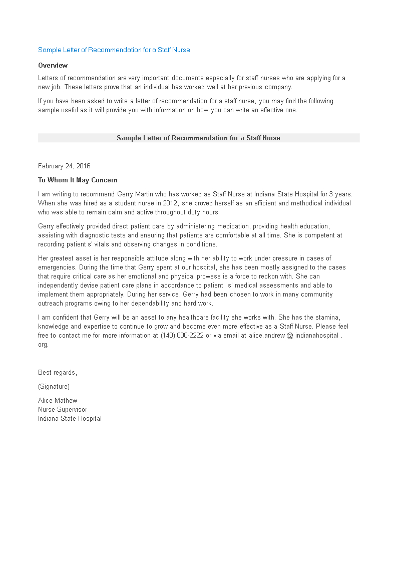 Letter Of Recommendation For A Nursing Job Templates At intended for measurements 793 X 1122