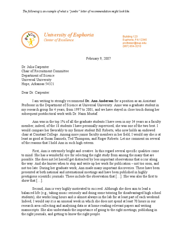 Recommendation Letter For Assistant Professor Position Sample