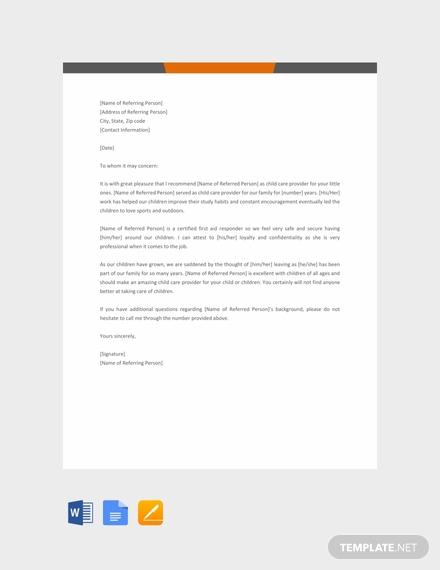 Letter Of Recommendation For Child Care Provider Enom intended for size 440 X 570