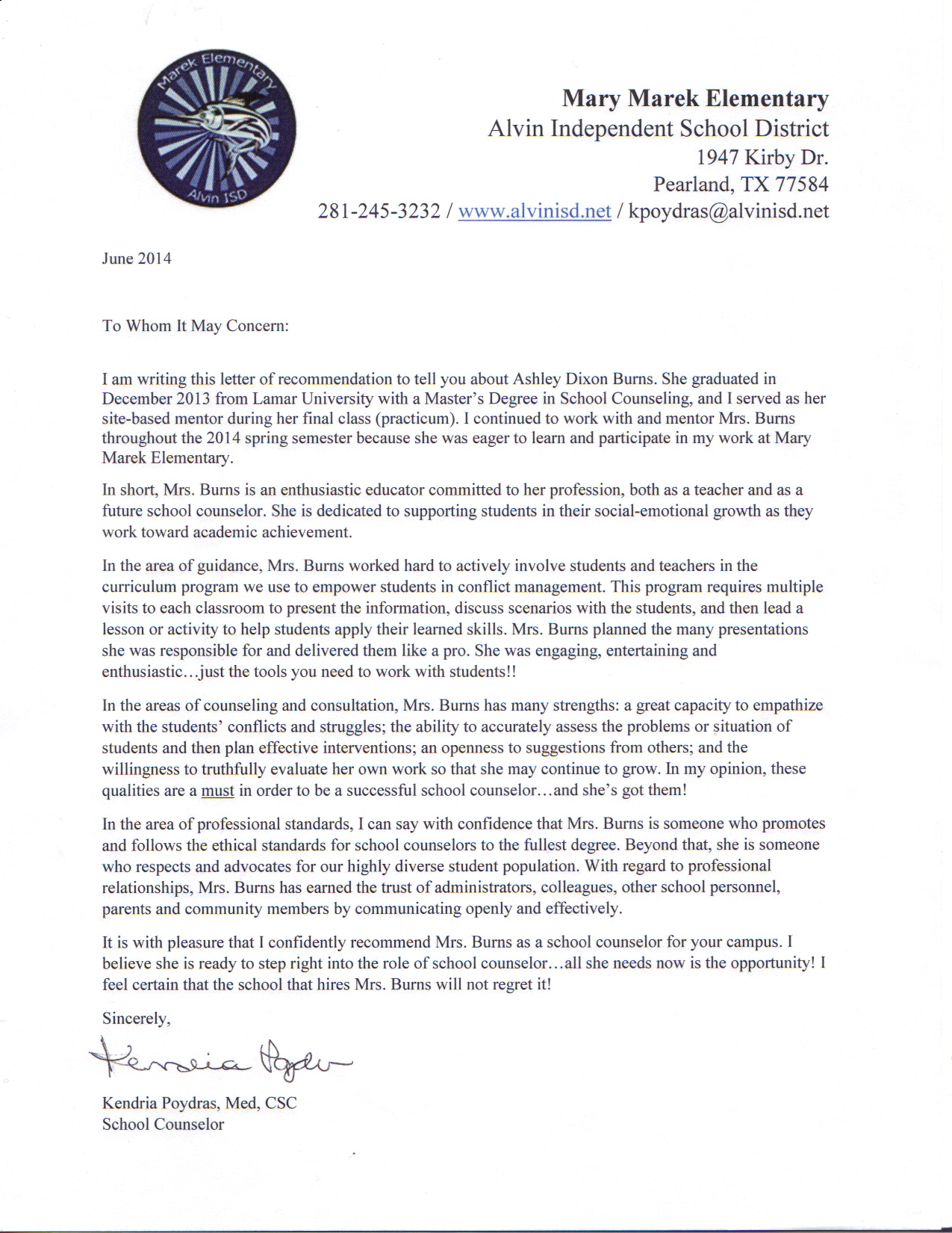 Letter Of Recommendation Template School Counselor