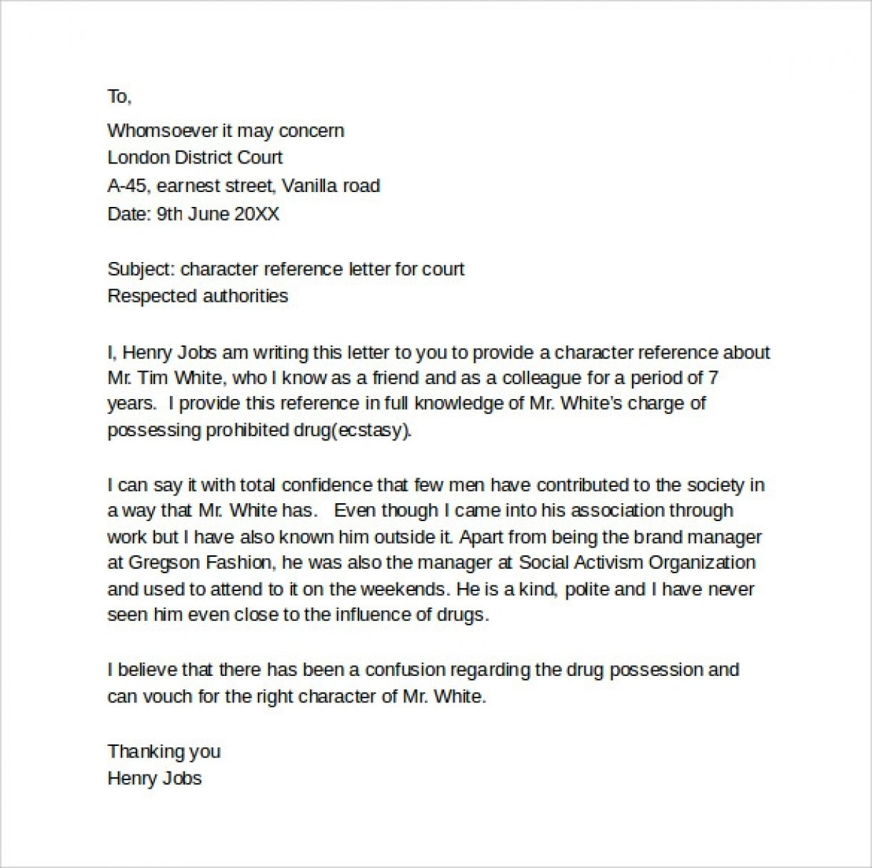 Letter Of Recommendation For Court Appearance Invitation Template Ideas