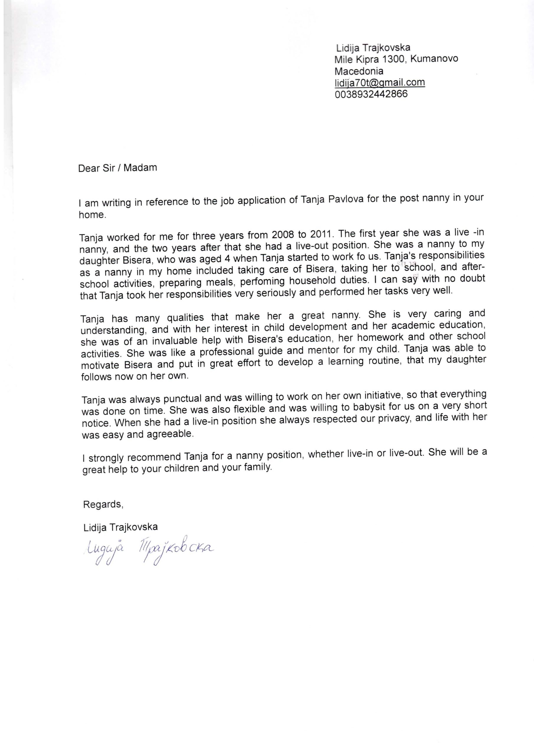 Reference Letter For Caregiver Elderly