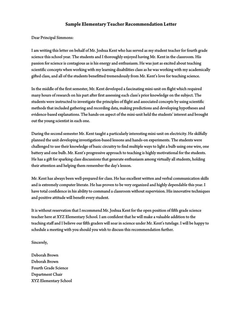 Letter Of Recommendation For Elementary Student For School with regard to sizing 800 X 1035