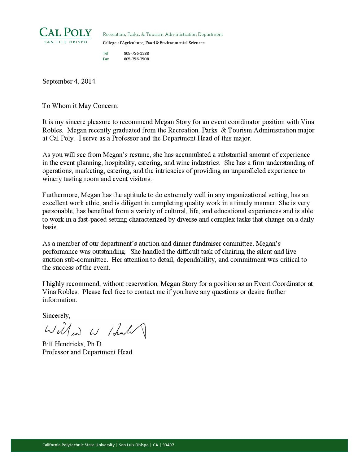 Letter Of Recommendation For Event Coordinator Milstory with regard to proportions 1156 X 1496