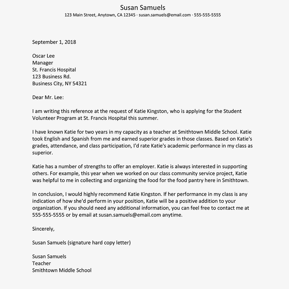 Letter Of Recommendation For High School Student From with regard to sizing 1000 X 1000