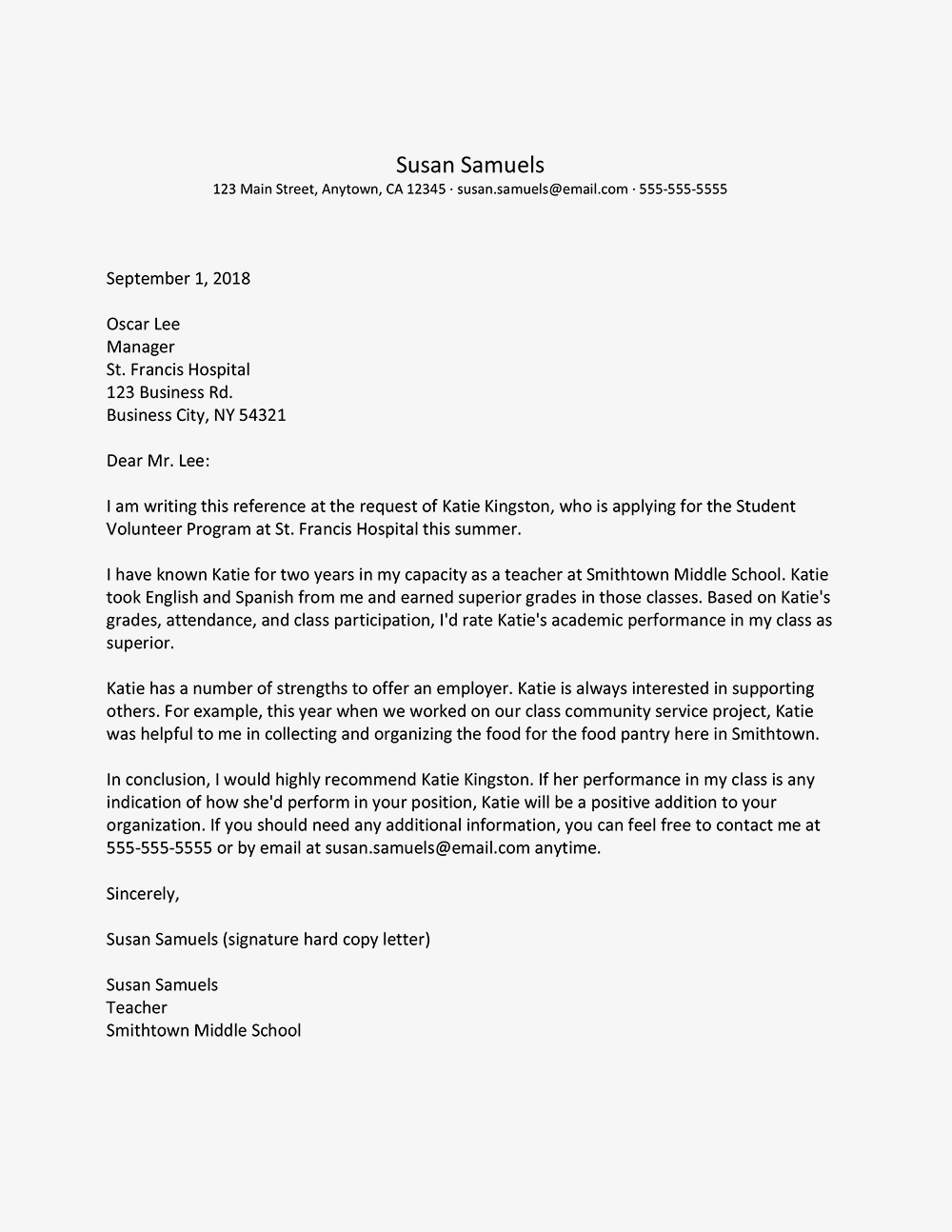 Letter Of Recommendation For Middle School Student Entering regarding size 1000 X 1294