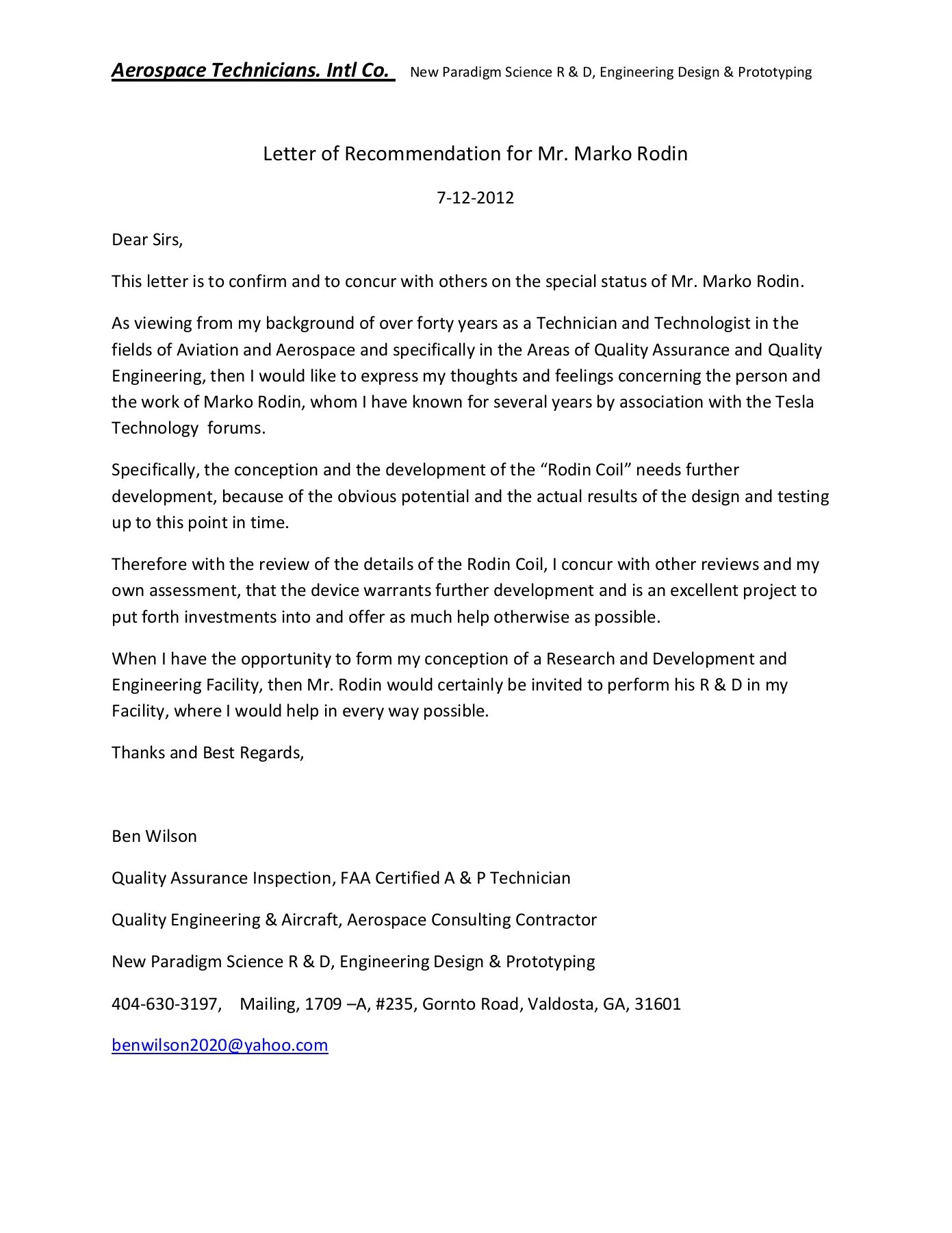 Letter Of Recommendation For Mr Marko Rodin pertaining to measurements 1391 X 1800
