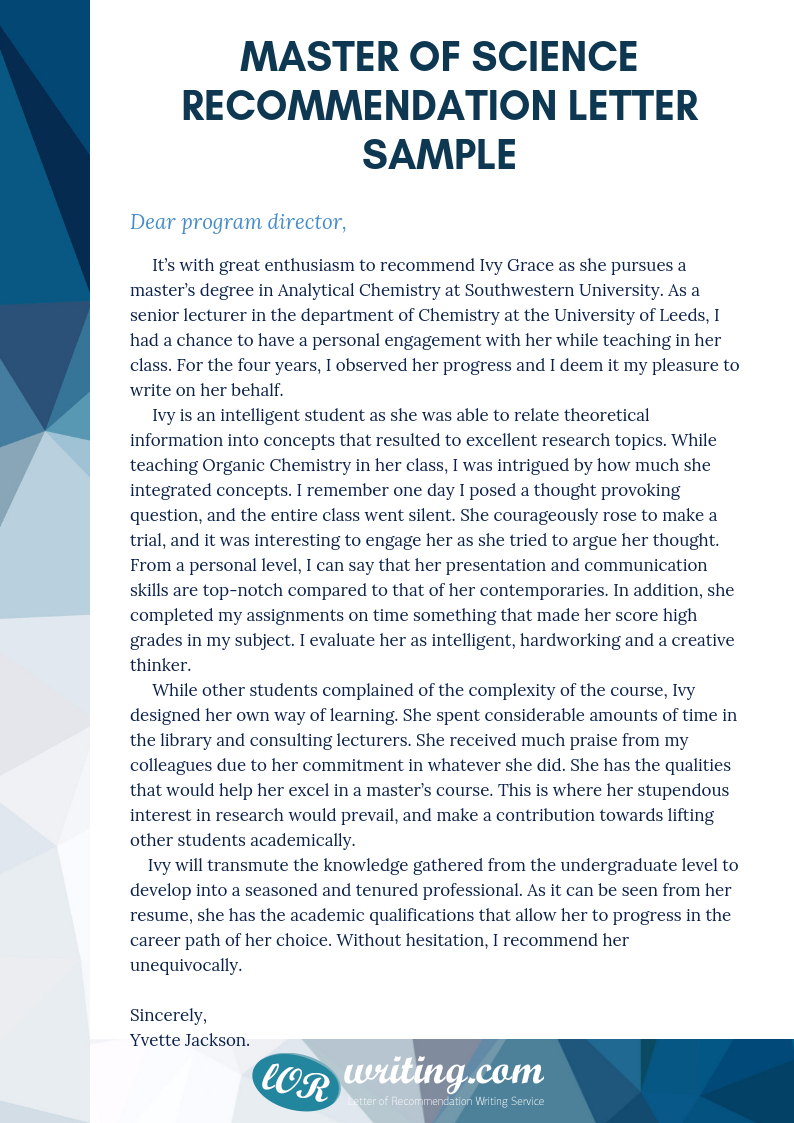 Letter Of Recommendation For Msc Program Msc Lor Sample for size 794 X 1123