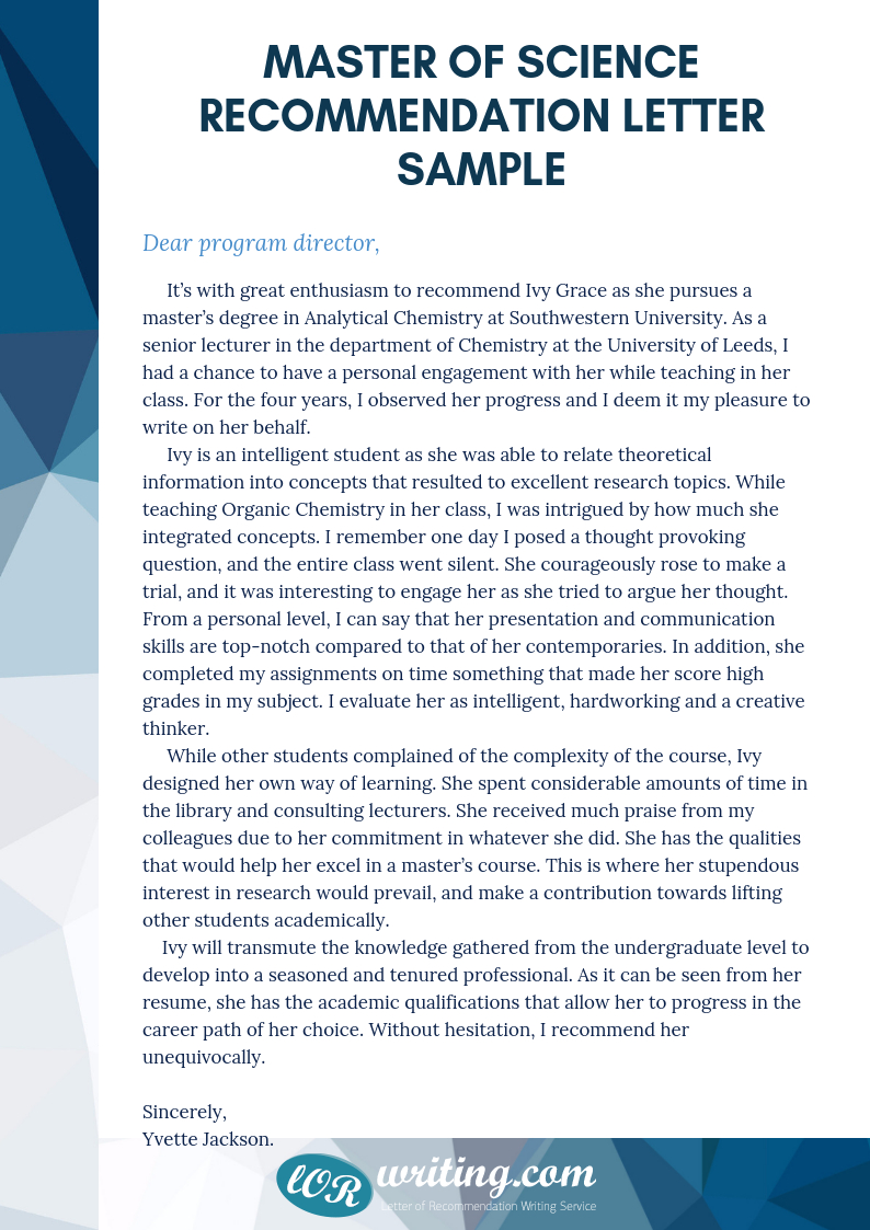 Letter Of Recommendation For Msc Program Msc Lor Sample within dimensions 794 X 1123
