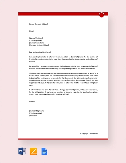 Professional Nursing Reference Letter Template • Invitation Template Ideas 8046