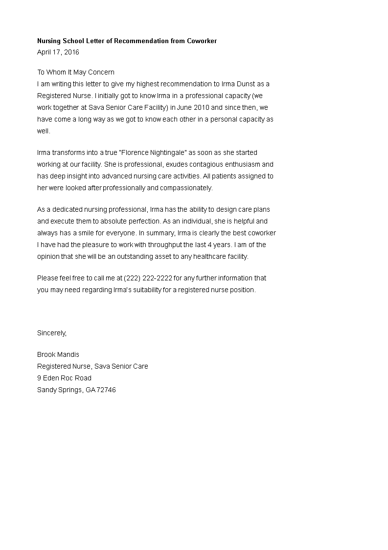 Letter Of Recommendation For Nursing School Template Akali with dimensions 793 X 1122