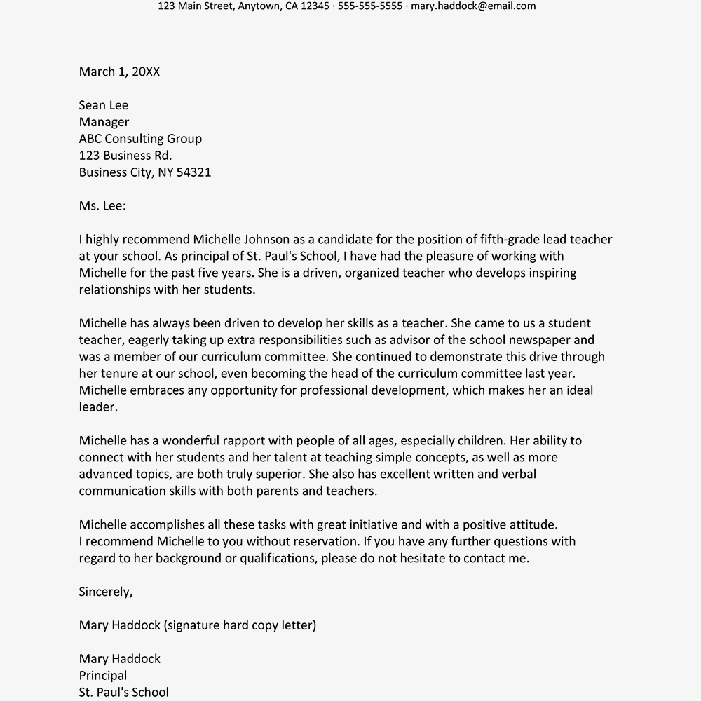 Letter Of Recommendation For Physical Education Teacher regarding measurements 1000 X 1000