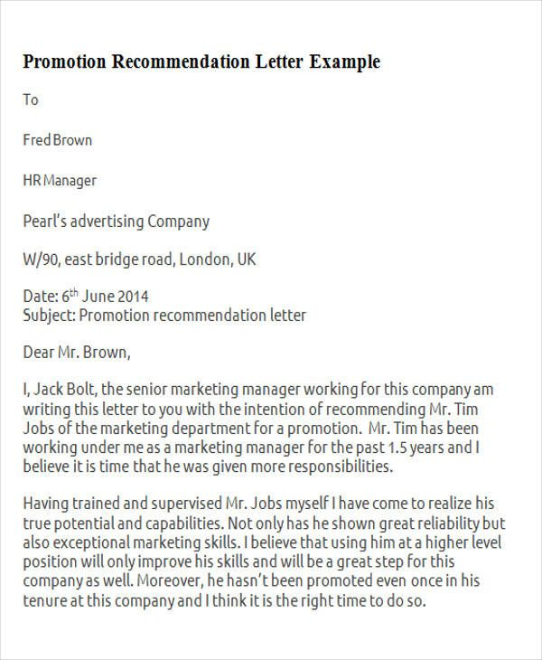 Letter Of Recommendation For Promotion Examples Debandje for sizing 600 X 730