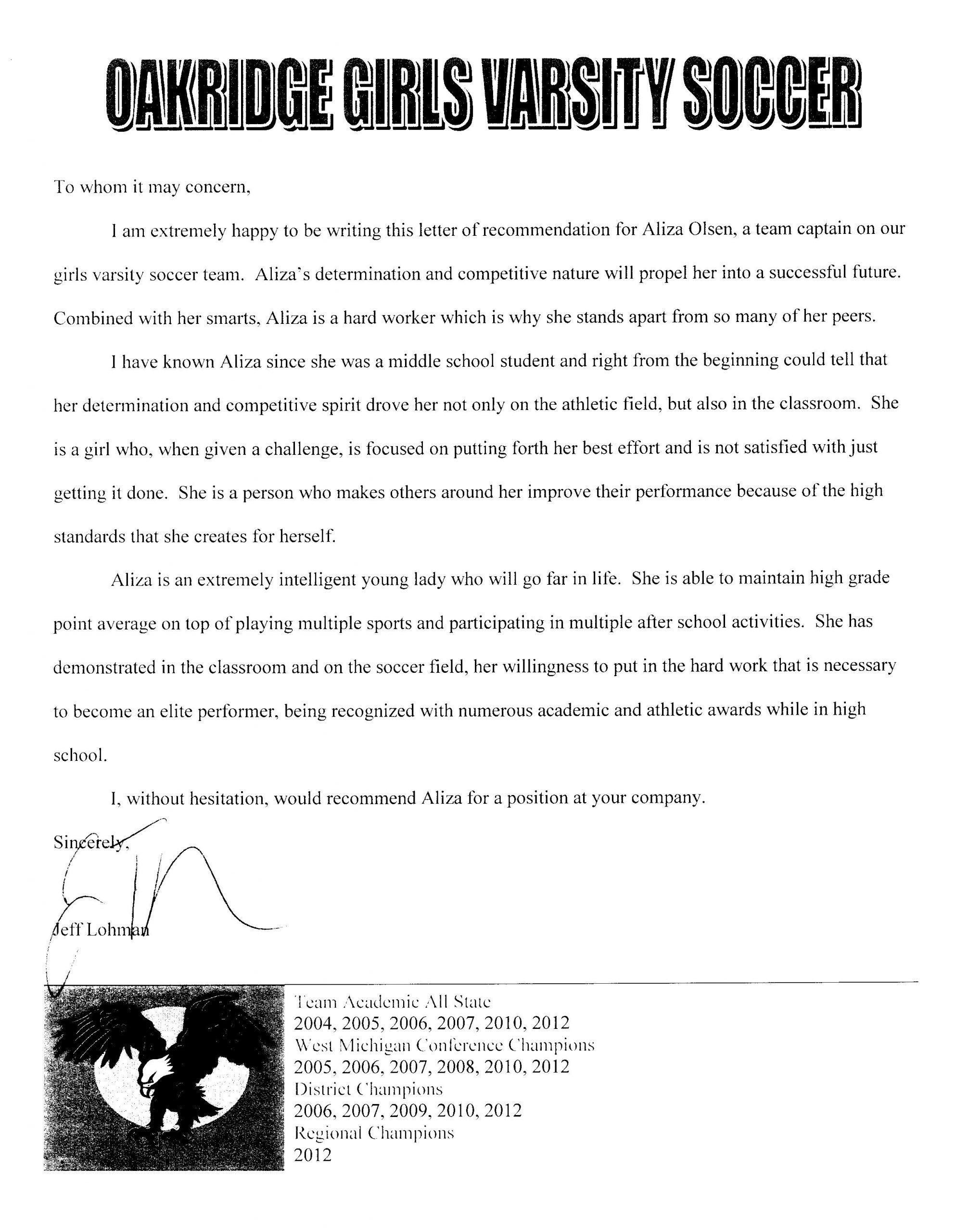 Letter Of Recommendation For Soccer Coach Debandje regarding measurements 2550 X 3245