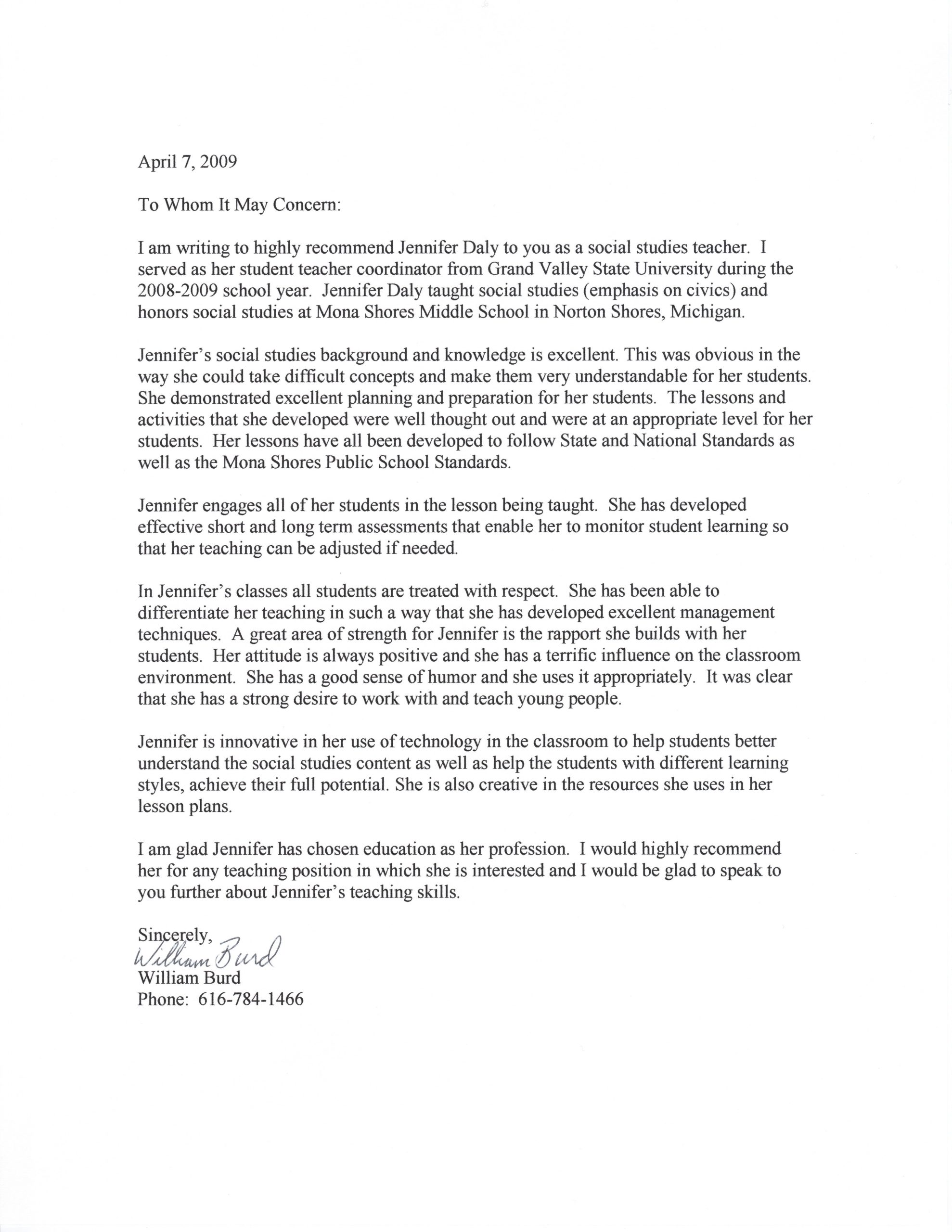 Teacher Recommendation Letter Template Word