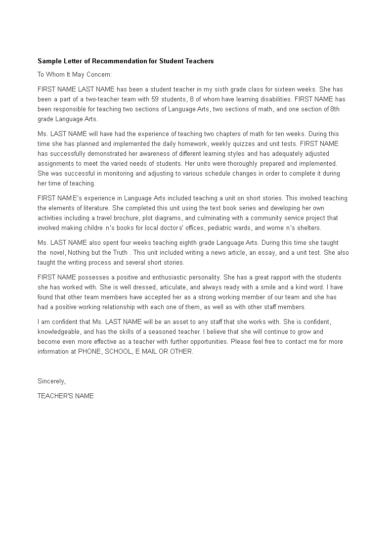 Letter Of Recommendation For Student Teacher Templates At with regard to proportions 793 X 1122