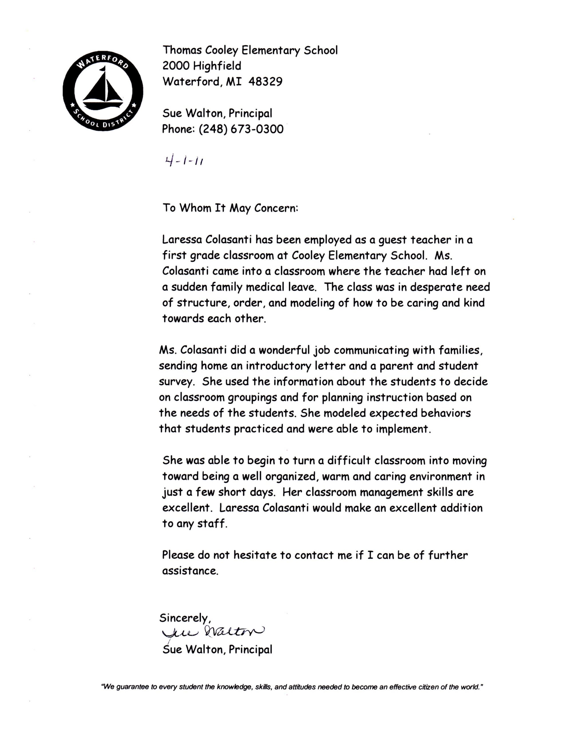 Letter Of Recommendation For Teacher From Principal Debandje inside measurements 2550 X 3300