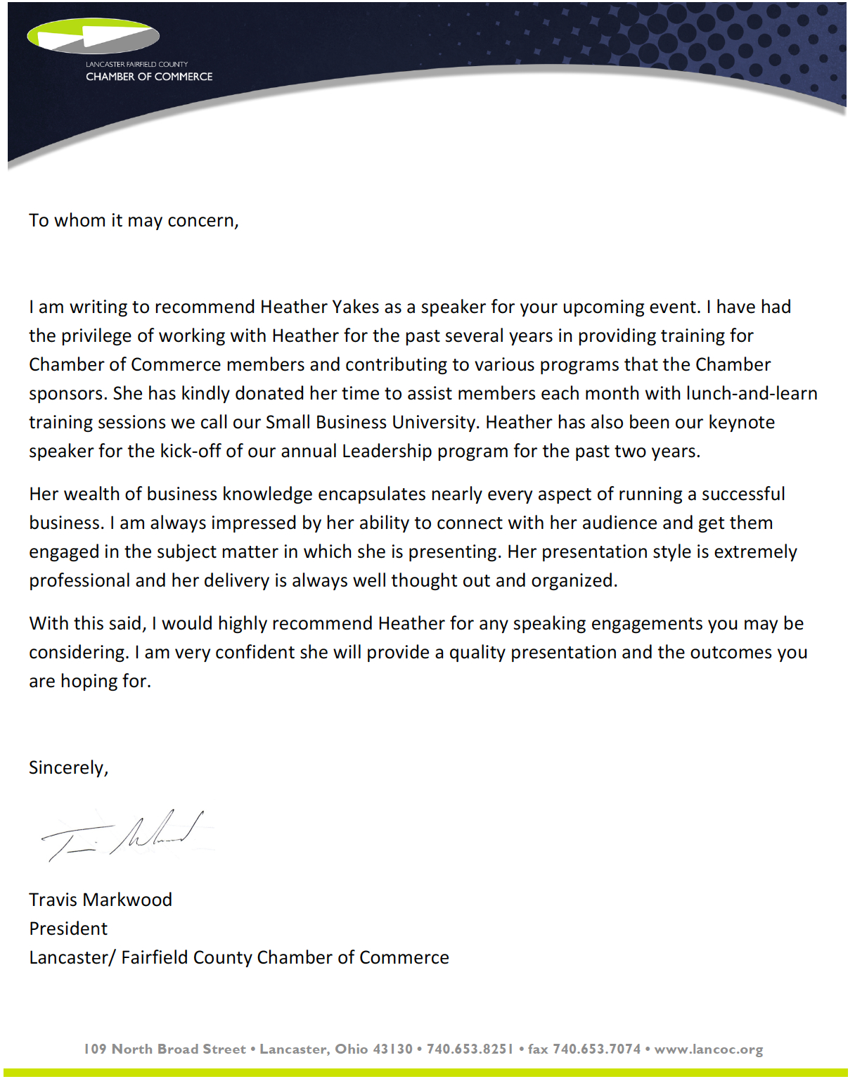 Letter Of Recommendation From Lancaster Columbus Business pertaining to size 1216 X 1534