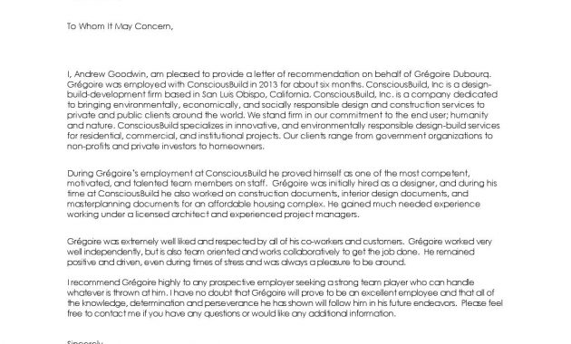 Letter Of Recommendation Intern Architect Gregoire for measurements 1156 X 1496