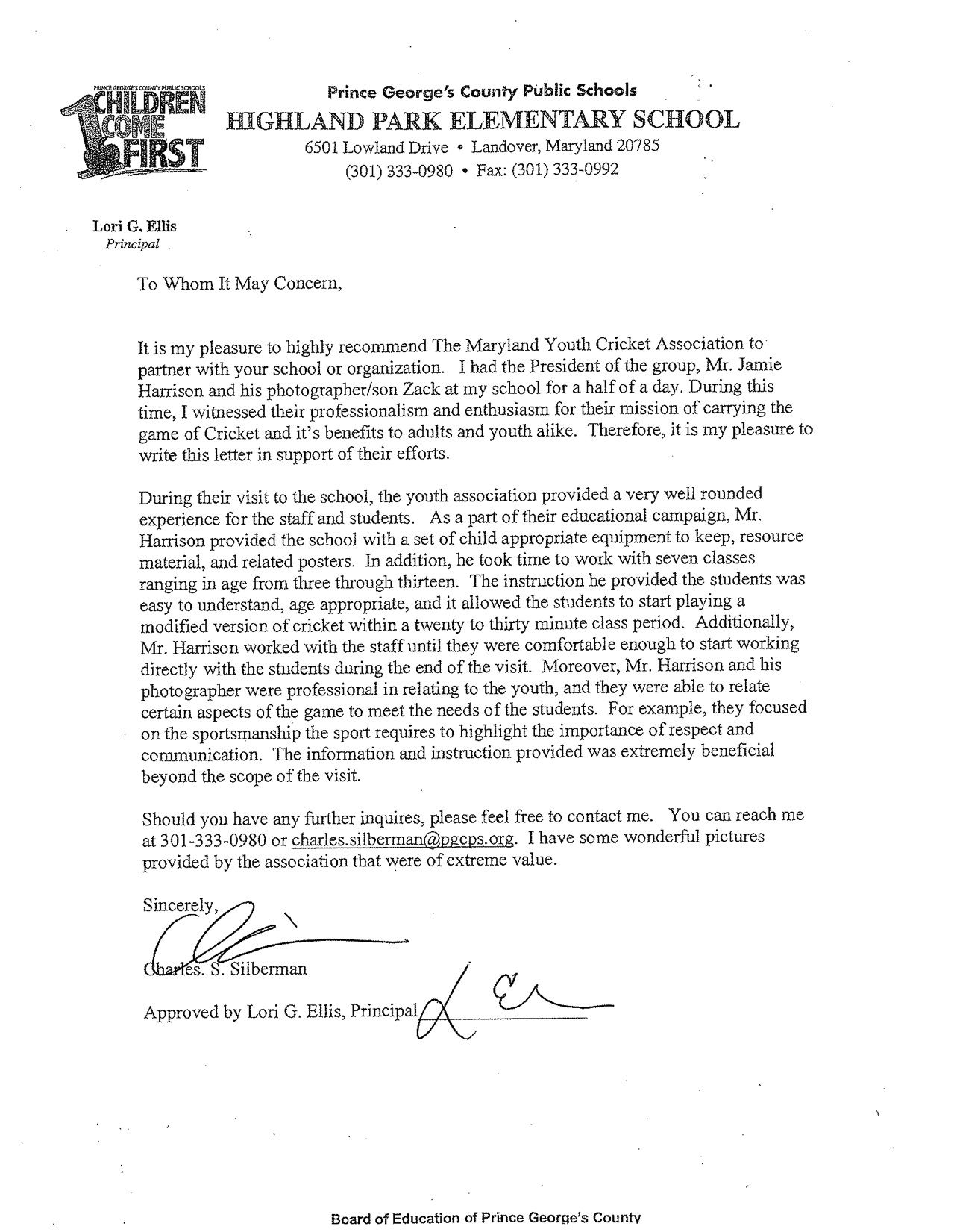 Letter Of Recommendation Maryland Youth Cricket intended for proportions 1279 X 1651