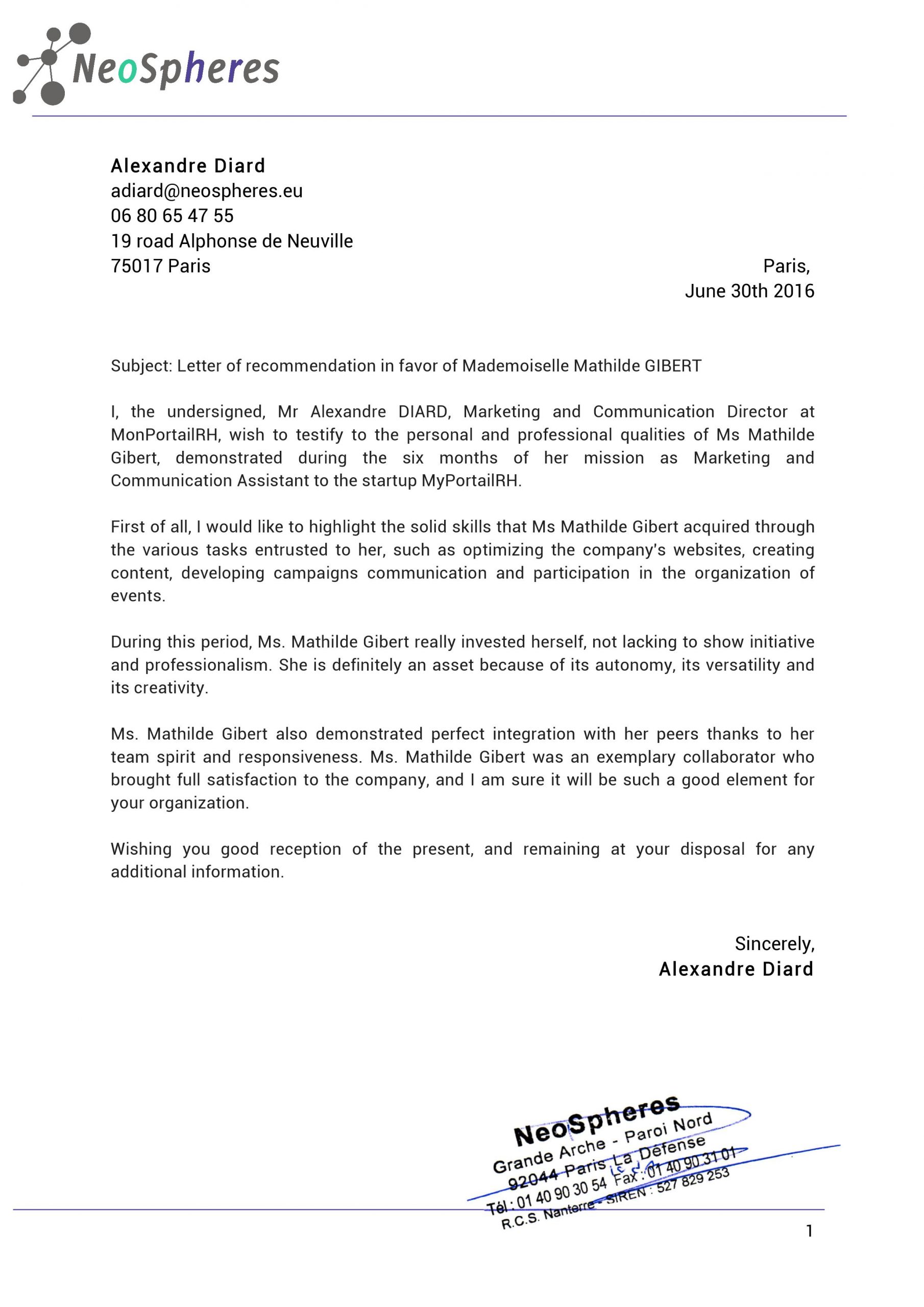 Letter Of Recommendation Monportailrh Itsmathilde regarding dimensions 2480 X 3508