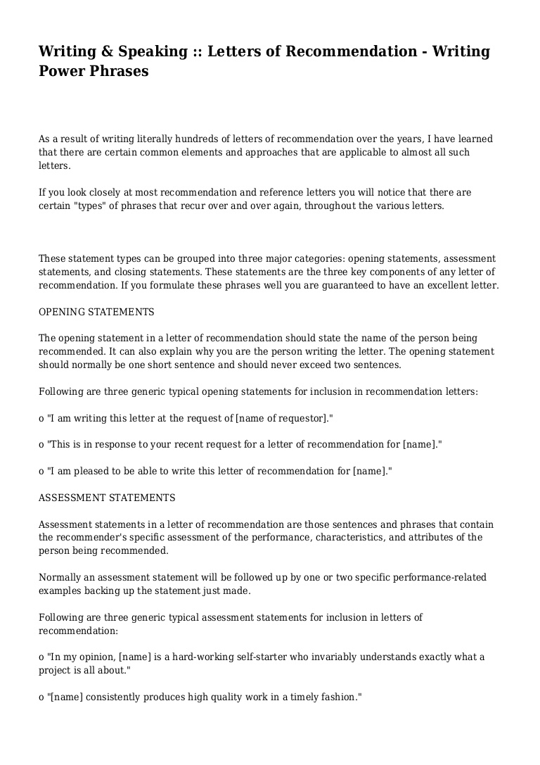 Letter Of Recommendation Phrases Debandje pertaining to sizing 768 X 1087