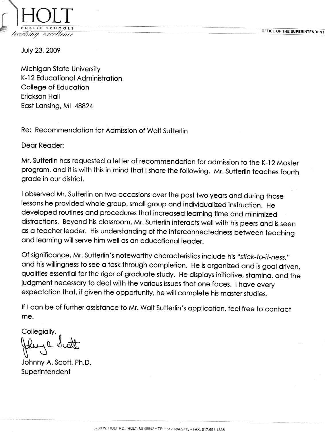 Letter Of Recommendation Superintendent Debandje regarding proportions 1133 X 1507