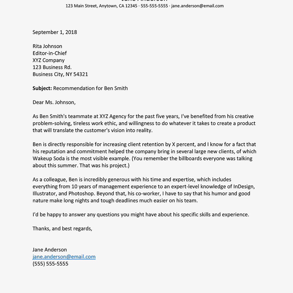 Letter Of Recommendation Template For Colleague Debandje inside proportions 1000 X 1000