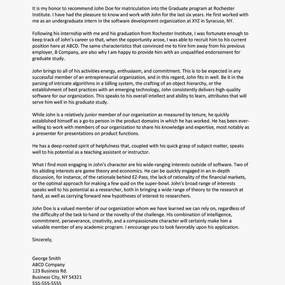 Letter Of Recommendation Template For Graduate School Debandje within dimensions 1000 X 1000