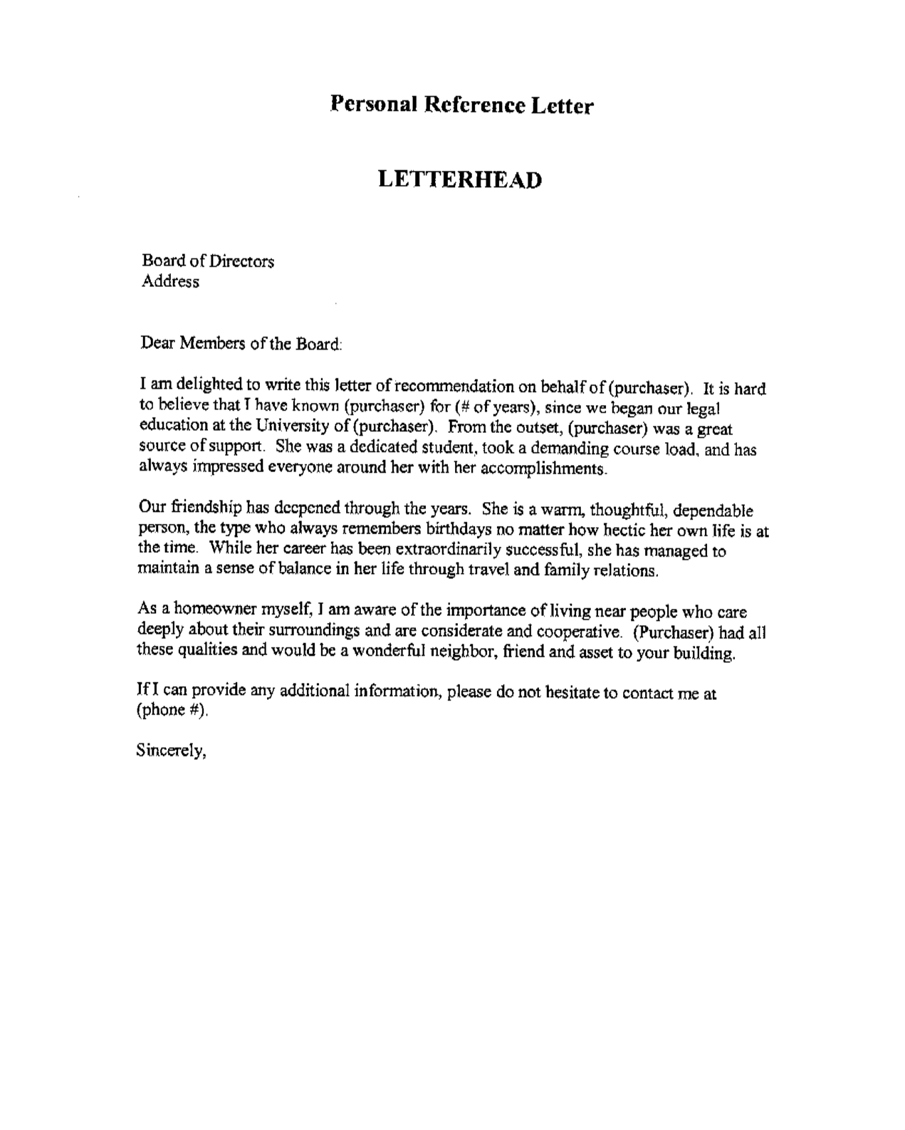 Letter Of Recommendation Template in size 1271 X 1587