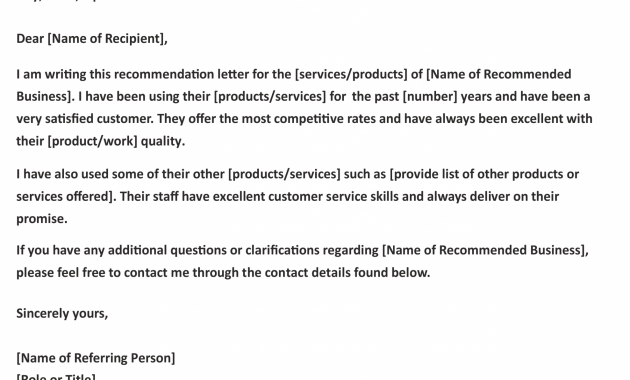 Letter Of Recommendation Template Reference Letter inside sizing 2550 X 3300