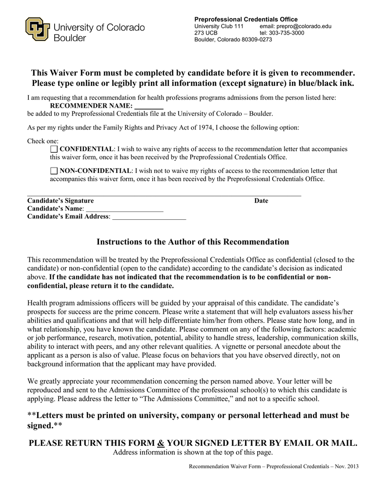 Letter Of Recommendation Waiver Form Enom inside size 791 X 1024