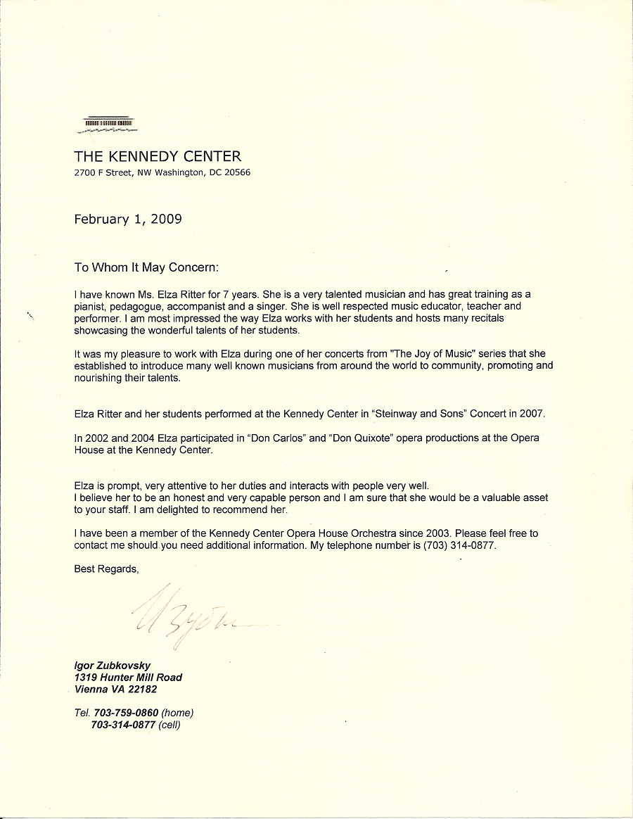 Letter Of Reference From Igor Zubkofsky At Kennedy Center inside size 900 X 1164