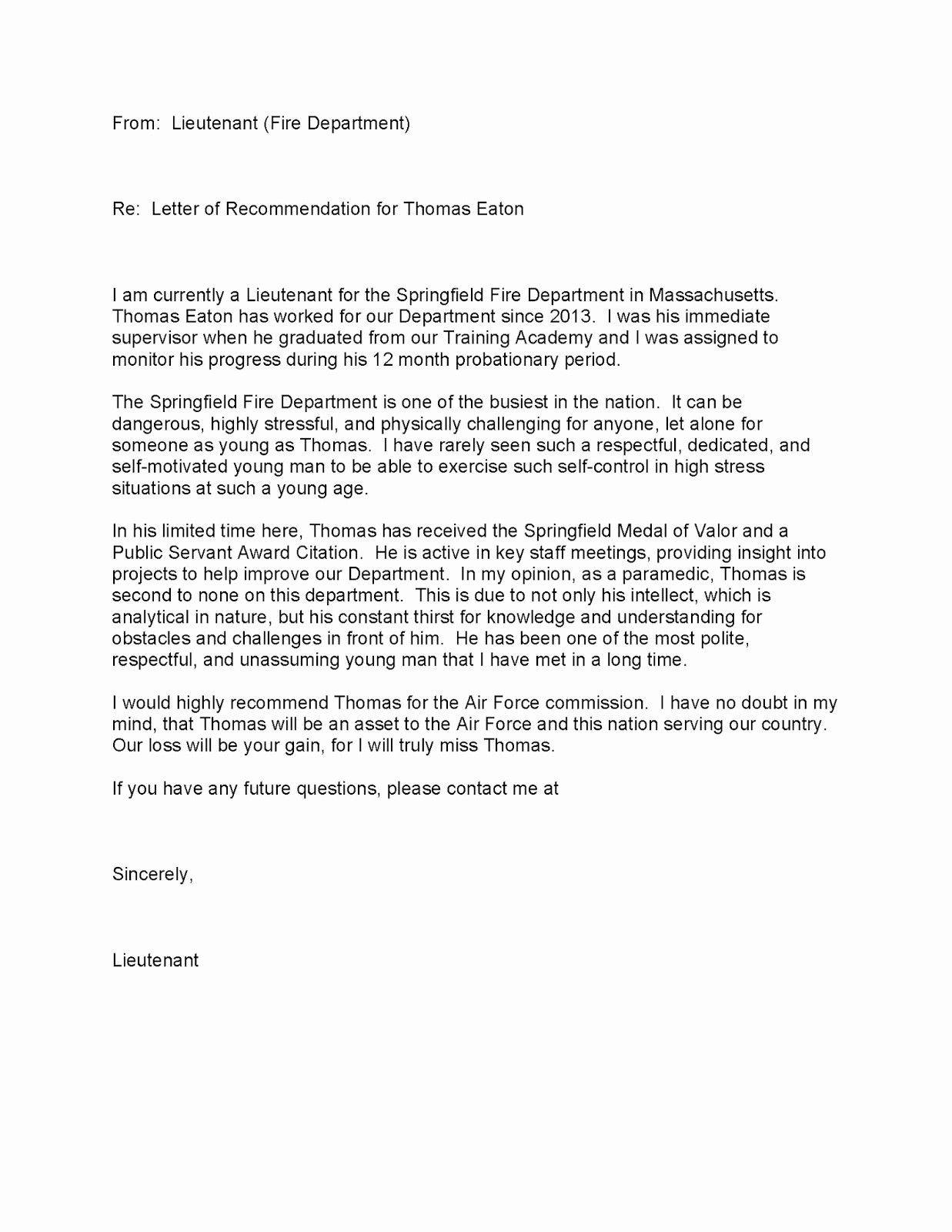 Letter Of Recommendation Template Usaf • Invitation ...
