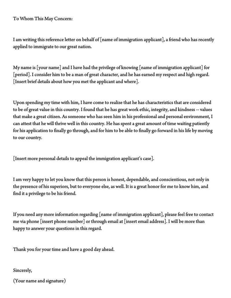 Letter Of Support For Immigration 10 Sample Reference Letters with regard to proportions 800 X 1029